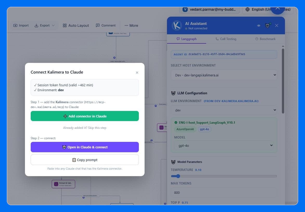 Connect Kalimera to Claude modal with MCP connector auto-configured
